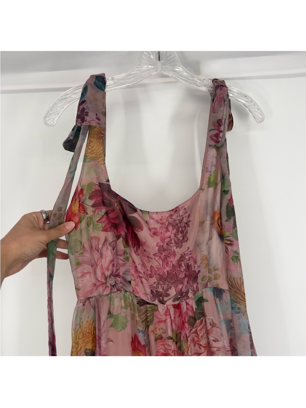 Geisha Designs Isabella Floral Tiered Tie-Shoulder Strap Midi Dress Gown 8 - Picture 5 of 10